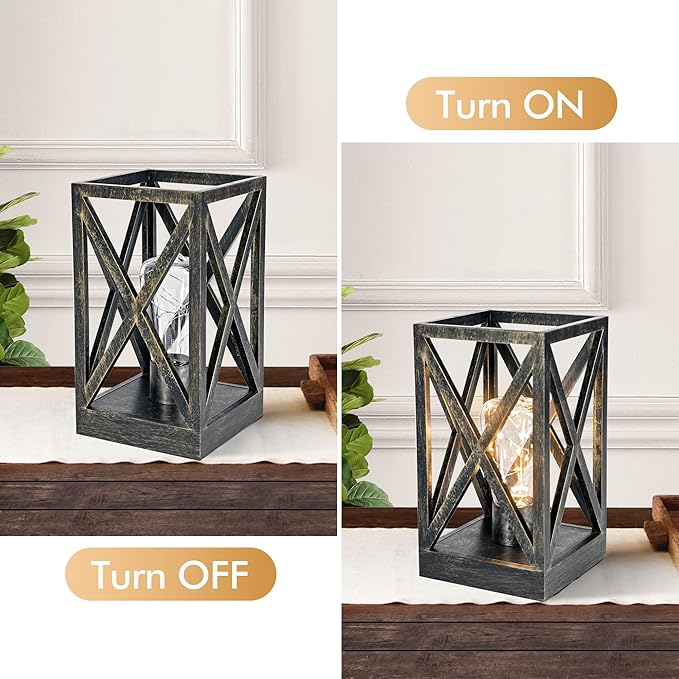 WINGBO 2 Pack Retro Battery Powered Table Lamps, Battery Operated Cordless Lamp Set, Portable Nightlight Decorative Light for Living Room Dining Room Bedroom Entryway Patio, Black & Gold Finish