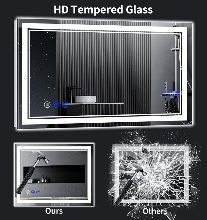 42"x24" LED Bathroom Mirror with Anti-Fog, Stepless Dimmable Lights, 3 Color Modes, Shatter-Proof Tempered Glass,Waterproof Design