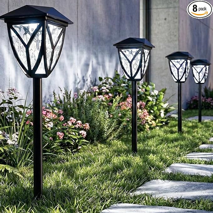 Ensenior Solar Lights Outdoor, 6500K LED Solar Garden Lights for Pathway Yard Patio Walkway Planter Walkway Landscape Lighting, IP65 Waterproof, Energy-Efficient Landscape Lighting, 8-Pack