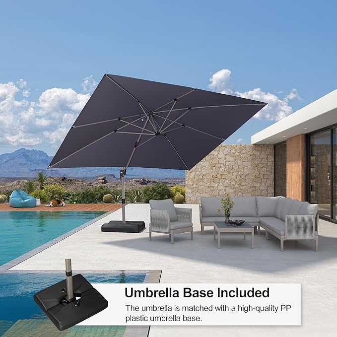 PURPLE LEAF Patio Umbrella with Base Included, 10‘×13’ Outdoor Aluminum Cantilever Umbrella with 360° Rotation, Aluminum Large Offset Umbrella for Outdoor Garden Pool, Light Grey