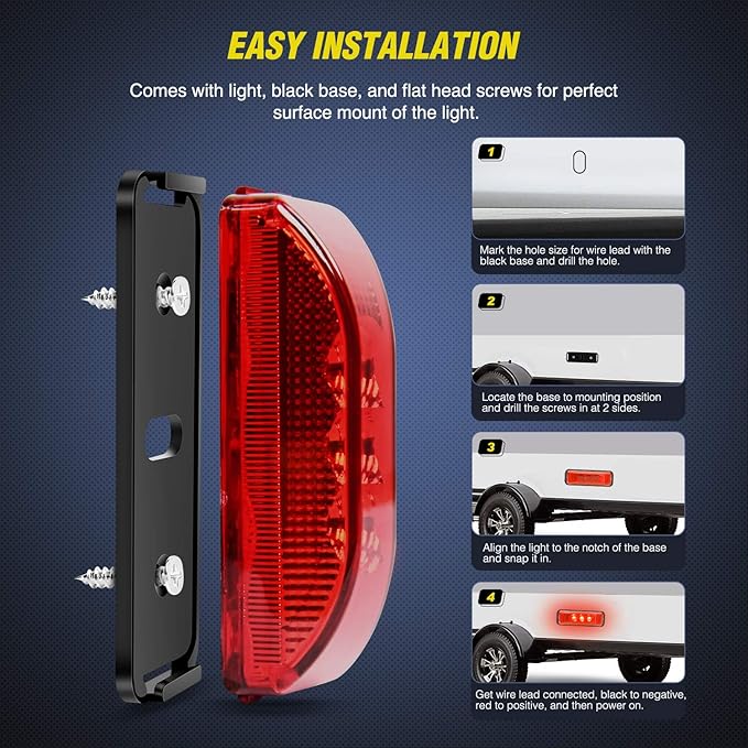 Nilight - TL-32 2PCS 3.9Inch 3 LED Truck Trailer Red Light Front Rear LED Side Marker Lights Clearance Indicator Lamp Rock Light Waterproof Sealed Surface Mounted