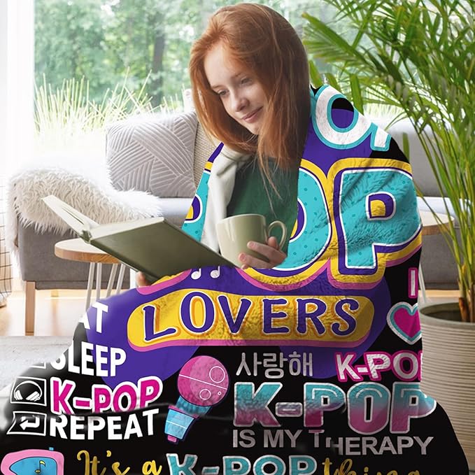 Kpop Women Girls Teen Gifts Flannel Throw Blanket, Korean Pop Music Present for Korea Friends K-Pop Lovers Fans, Funny Soft Bedding Sofa Blanket Birthday Ideas 50" x 70"