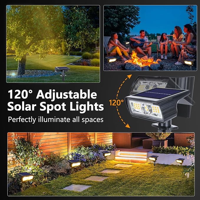 Toodour Solar Spot Light Outdoor, 6 Pack Solar Lights Outdoor with 2 Modes, Waterproof Solar Powered Flood Lights Landscape Lighting for Yard Garden Home Pathway Walkway Outdoor Decor - Warm White