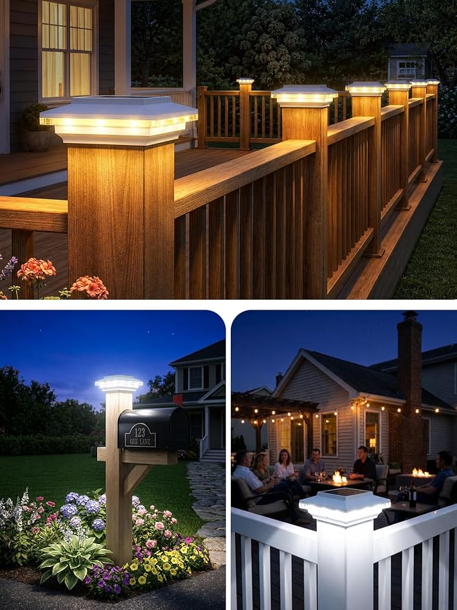 4x4 Solar Post Cap Lights Outdoor, KOOPER 12 Pack Brighter Fence Post Solar Lights with 3X Bigger Solar Panel, 2 Modes Deck Fence Post Light Solar Powered Waterproof Fits 4x4 3.5x3.5 Vinyl Wooden Post