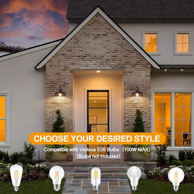 Bosceos 2-Pack Brown Wall Sconces, Farmhouse Exterior Barn Light Fixtures, Outdoor Wall Lights with E26 Socket, Anti-Rust Waterproof Exterior Wall Lantern for House Patio Porch Doorway Garage