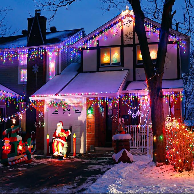 132 ft Christmas Lights -1280 LED Icicle Lights Outdoor with 240 Drops Hanging String Lights, 8 Modes Plug in Waterproof Timer Memory for Holiday Wedding Party Window Garden Decoration (Multicolor)