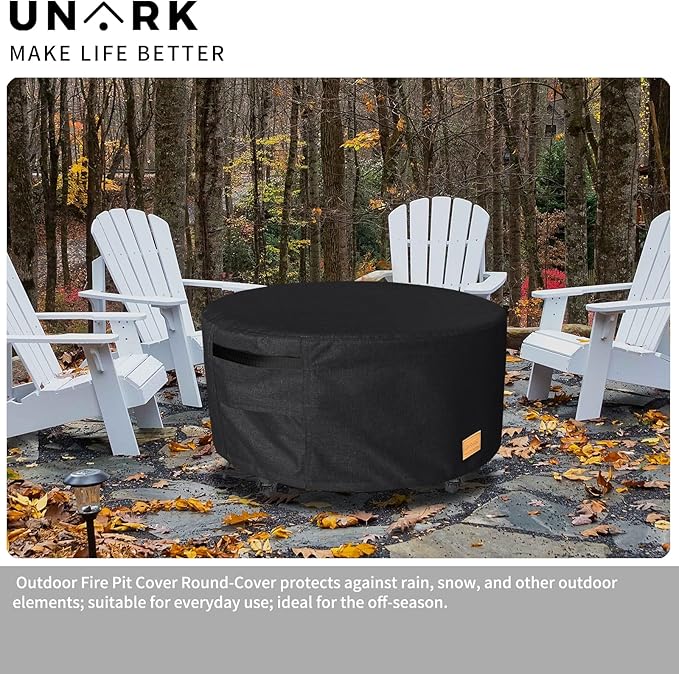 Fire Pit Cover Round 50 inch,Waterproof 600D Heavy Duty Patio Fire Pit Cover,Outdoor Round Gas Fire Pit/Table Cover,50” Dia X 24”H,Black