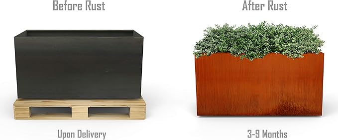 Plantercraft Large Rectangular Planters for Outdoor Plants | 48x24x36 Extra Large Corten Steel Planter Box for Patio & Garden | Heavy Duty Metal Planter for Privacy Screen