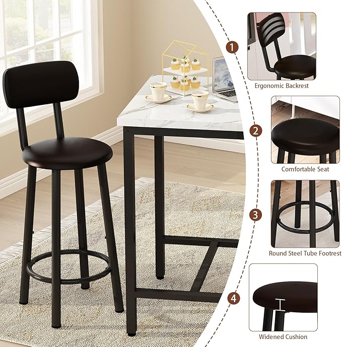 DKLGG Dining Table Set for 2, 24" Square Kitchen Table and Chairs Set with MDF Tabletop & 2 PU Leather Chairs, Bar Pub Dining Set for Small Space Bar Kitchen Living Room Apartment, White
