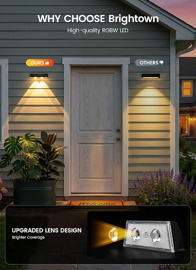 Brightown 12 Pack Solar Lights Outdoor Waterproof, Color Changing Solar Fence Deck Step Flood Lights, Warm White & RGBCW 11 Color, IP65 Waterproof Garden Lights for Outside Backyard Yard Step Patio