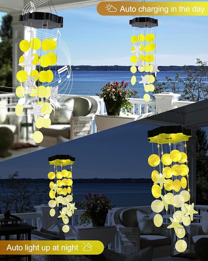 Toodour Solar Wind Chimes for Outside, Shells Light Gifts for Mom Grandma Women Wife Girls, Waterproof Solar Outdoor Decorative Mobile Light for Holiday Garden Porch Yard Outdoor Decor (Warm White)