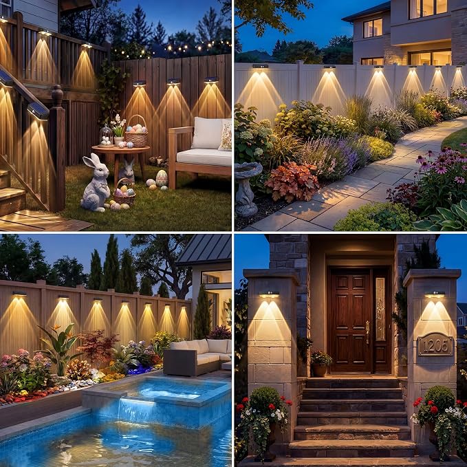 kolpop Warm White Solar Fence Lights Outdoor,Fence Lights Solar Powered with Motion Sensor,IP65 Waterproof,3 Modes LED Solar Lights for Patio,Backyard,Railing,Wall,Nighttime,Party,Pool,12 Pack