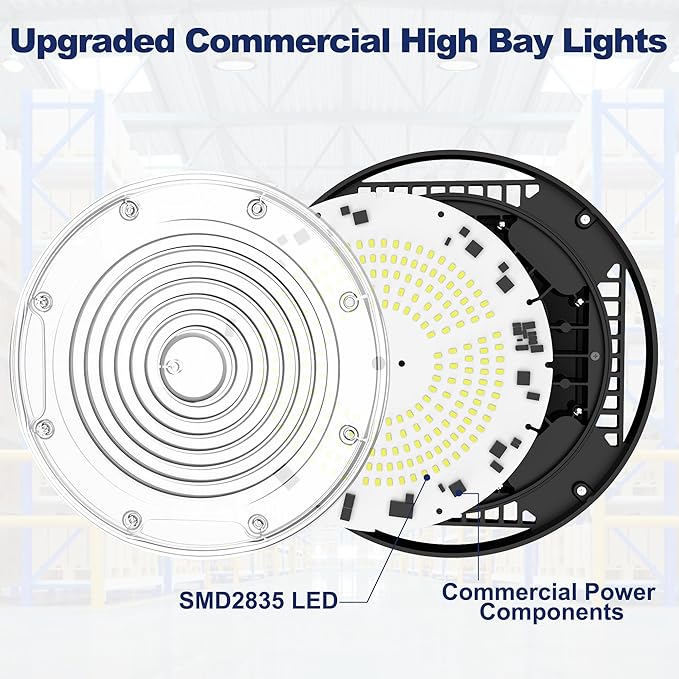 CINOTON 100W UFO LED High Bay Light, Aluminum LED Shop Lights with 15000LM, 5000K Commercial Bay Lighting for Warehouse Garage Workshop Factory Hall, 6' Cable & Safety Rope, ETL Listed 4 Pack