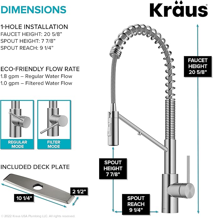 KRAUS Oletto 2-in-1 Commercial Style Pull-Down Single Handle Water Filter Kitchen Faucet for Reverse Osmosis or Water Filtration System in Spot-Free Stainless Steel, KFF-2631SFS