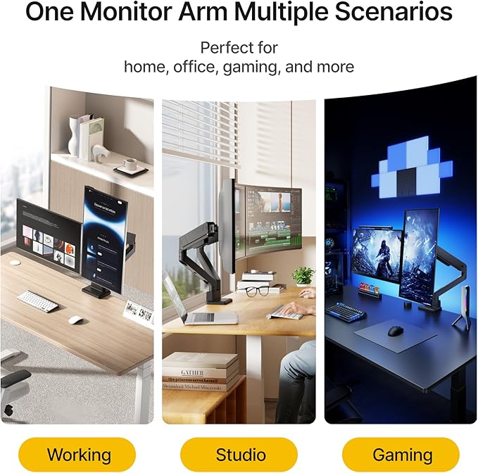 monTEK Dual Monitor Mount Monitor Arms for 2 Monitors for 17 to 35 Inch Curved Screen Holds 35 Lbs Adjustable Heavy Duty Monitor Desk Mount Cable Management, VESA 75/100mm,MA1007BK-D
