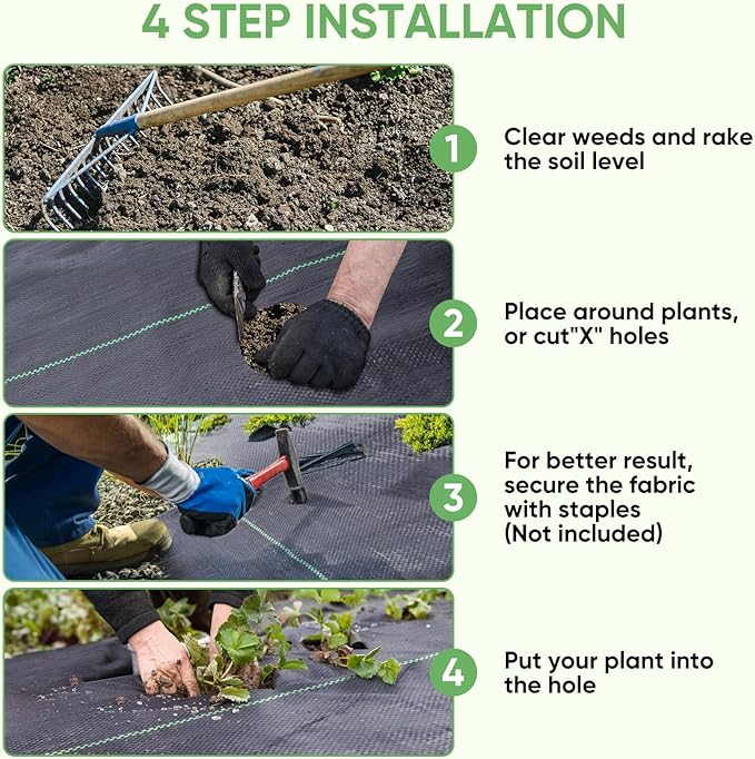 TICONN 4FTx300FT Weed Barrier Fabric Heavy Duty, 3.2Oz Landscape Fabric for Garden, Yard, Driveway, and Vegetable Cultivation (1PK)