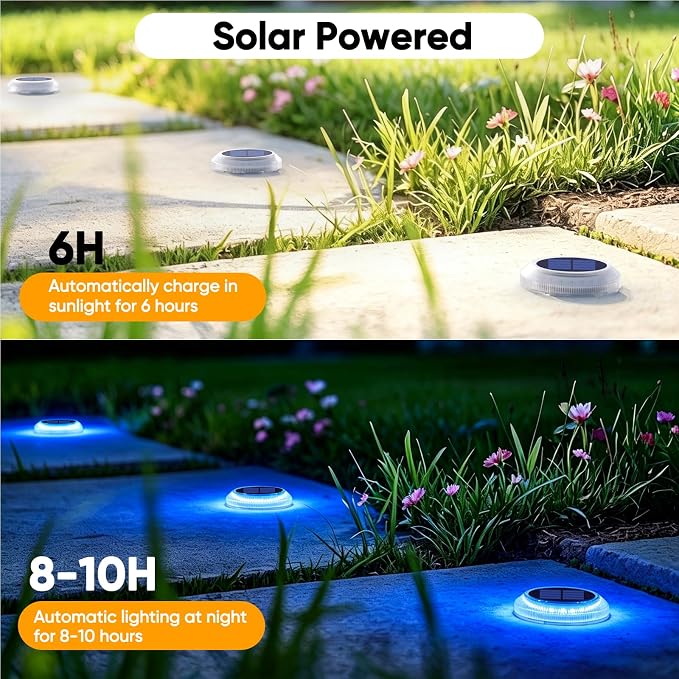 YiLaie Blue Solar Lights Outdoor Waterproof Stick on Driveway Stair Boat Dock Marine Solar Powered Deck Step Lights for Outside Marker Walkway Pathway Sidewalk Warning Auto On/Off （4 Pack）