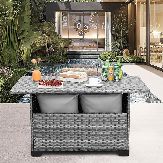 Outside Patio Table 46 Inches Outdoor Coffee Table with Storage Outdoor Dining Table, Grey