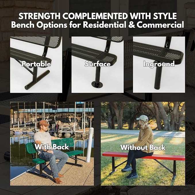 COATEDOUTDOORFURNITURE Heavy-Duty Outdoor Bench Thermoplastic Coated, Expanded Metal, Commercial-Grade Seating, Made in America (Portable Without Back, 8 Ft, Textured Gold Vein)