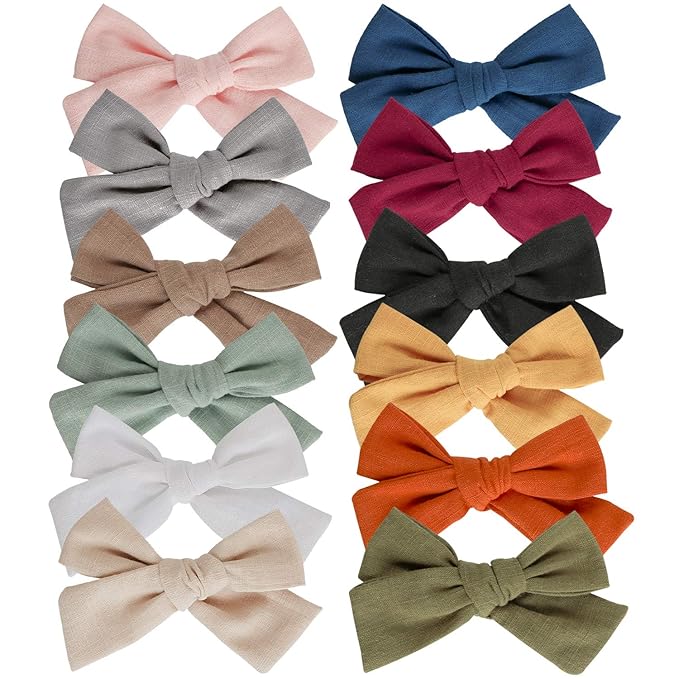Baby Girl Hair Clips, 12 Pack Large Bows Barrettes Fully Lined Alligator Clip Hair Accessories for Little Girls Toddler Kids Children