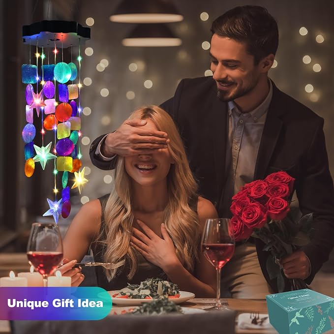 Solar Shell Gift for Mom Grandma Girls, Colorful Solar Wind Chimes for Outside, Outdoor Decorative Mobile Lights for Garden, Yard, Patio, Window, Party,Christmas Outdoor Decorations