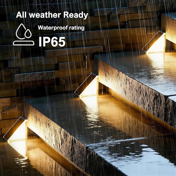 JEJOT Solar Step Lights Outdoor Waterproof IP65,Warm White Solar Stair Lights, Outdoor Light Decor for Stair, Deck, Step, Porch and Outside Patio, 12 Pack