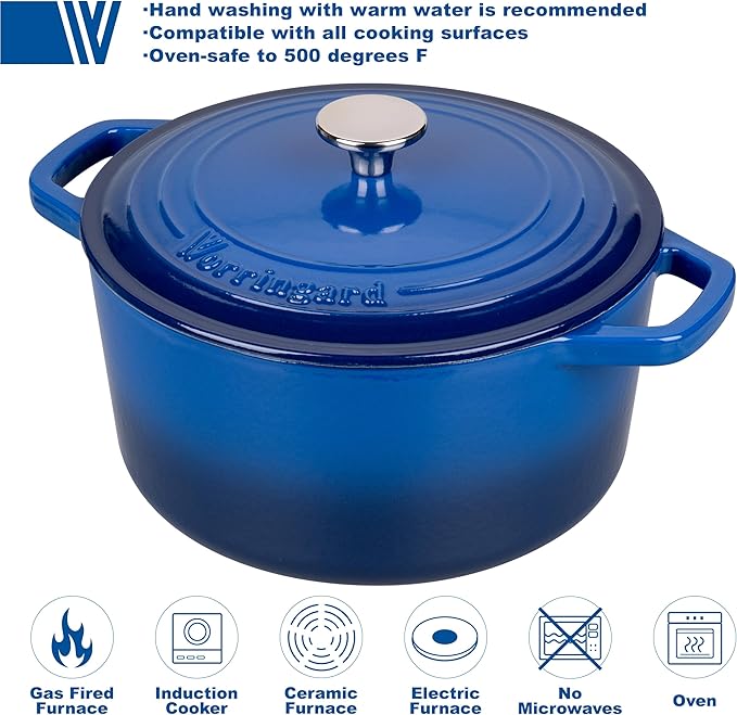 Enameled Cast Iron Dutch Oven Pot with Lid, for Bread Baking, Round Bread Oven- include Sourdough Bread Baking Supplies Set, 6QT, Blue