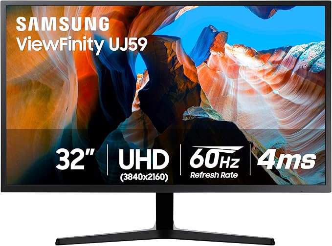 SAMSUNG 32" UJ59 Series 4K UHD (3840x2160) Computer Monitor,VA Panel, HDMI, Display Port, Eye Saver/Flicker Free Mode, FreeSync, LU32J590UQNXZA, Black