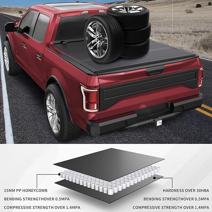 Fiberglass Hard Tri Truck Bed Tonneau Cover Compatible for 2007-2013 Chevy Silverado/GMC Sierra 1500 Fleetside 3-Fold 5.8FT 69.3Inch