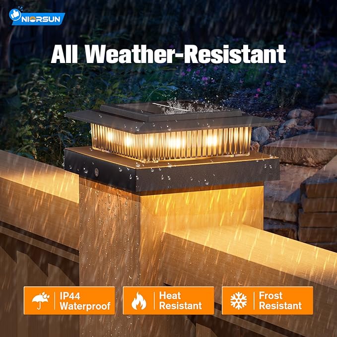 NIORSUN Solar Post Cap Lights Outdoor Waterproof, 4x4 Post Solar Lights RGB Color Changing, Fence Posts Solars Light for Deck Patio Garden Decoration, 4x4 Posts Caps Wood Vinyl, 24 Pack (Black)