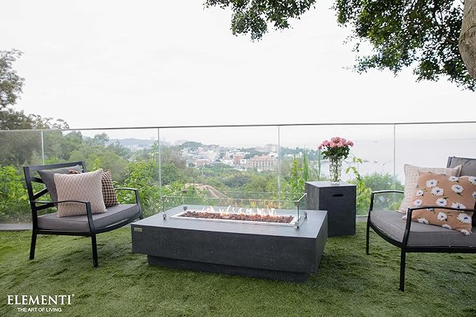 Elementi | Bundle Hampton Gas Fire Pit Cast Concrete 56" Rectangular Fire Table, Outdoor Fire Pit Electronic Ignition | Canvas Cover, Lava Rock Included | Dark Gray (Natural Gas)