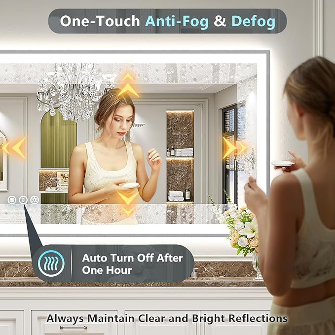 55x30 Brushed Nickel LED Bathroom Mirror with Lights, Sliver Framed Backlit and Front Lit Anti-Fog Lighted Vanity Mirrors for Bathroom Wall, Dimmable, 3 Colors, Memory, Tempered Glass, CRI＞90