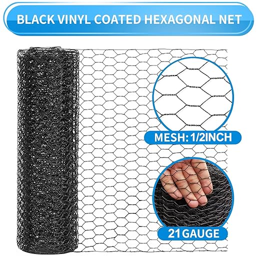 1/2 Inch Black Wire Mesh Roll - 12'' x 100' Chicken Wire Fence, 21 Gauge Hardware Cloth Poultry Netting for Garden/Animal Barrier/Rabbit/Floral/Chicken Coop/DIY Projects