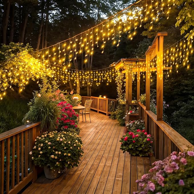 Icicle Christmas Lights Outdoor - 98FT 1216 LED Icicle Lights for Outside with 8 Modes Timer, 228 Drops Waterproof Hanging String Lights Indoor for House Wedding Holiday Decorations, Warm White
