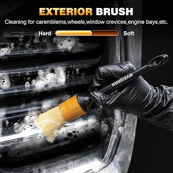 7PCS Car Detailing Brush Set,Boar’s Bristle Car Cleaning Detail Brush kit,Ultra Soft No Scratch Car Dust Brush,Car Interior Detailing Brushes Kit,Detail Brush Car Detailing for Interior Exterior(gold)