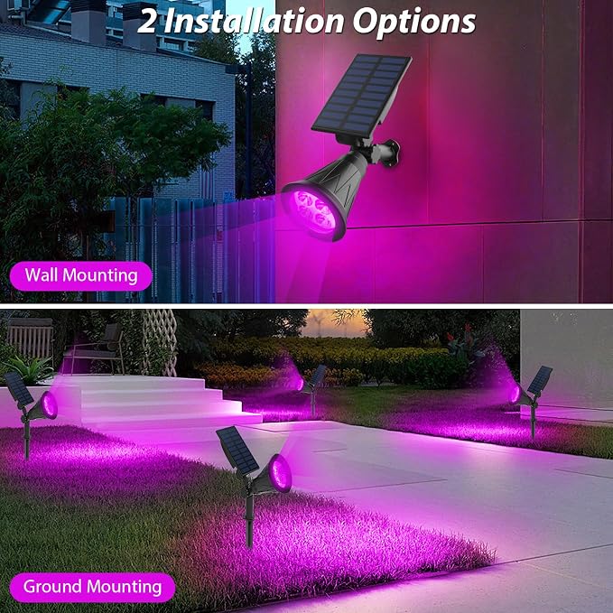 T-SUN [2 Pack] LED Solar Spotlights, Waterproof Outdoor Security Landscape Lamps, Auto-on/Auto-Off by Day, 180 Angle Adjustable for Tree, Patio, Yard, Garden, Driveway, Stairs, Pool Area(Purple)