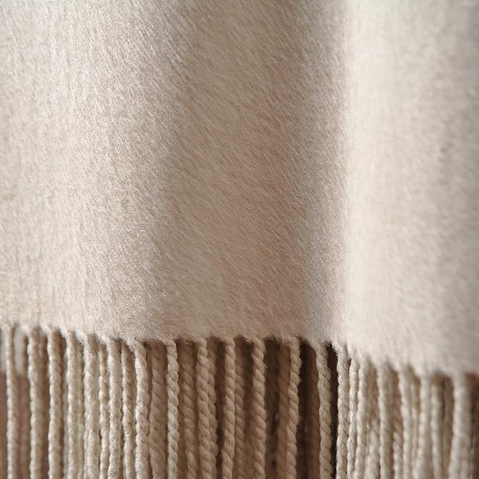 CUDDLE DREAMS Silk Throw Blanket with Hand-Knotted Fringe, Natural, Soft & Breathable (Ivory)