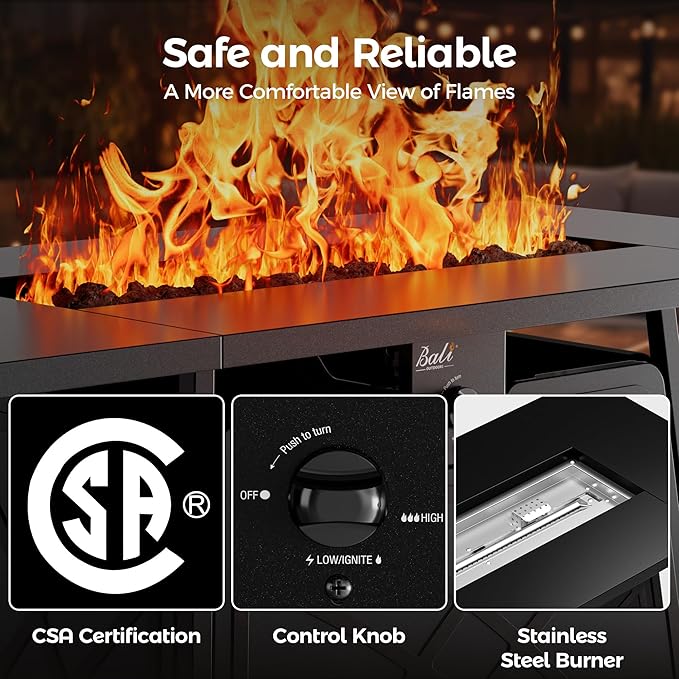BALI OUTDOORS Propane Fire Pit Patio Outdoor Fire Pit Table Large Firepits for Outside Black