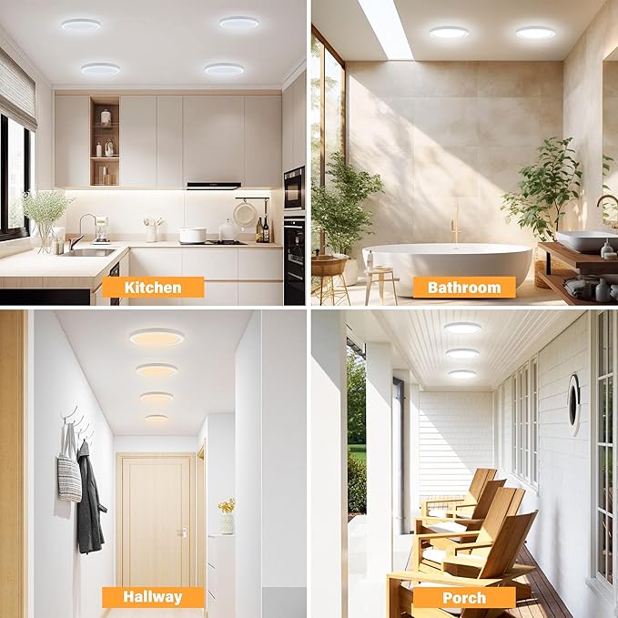 ETL 7 inch Small LED Flush Mount Ceiling Light Dimmable,Ultra Slim Round Flat Ceiling Lights 5CCT-2700K/3000K/3500K/4000K/5000K,Modern Ceiling Lamp for Closet,Kitchen,Bathroom 16 Pack(White)