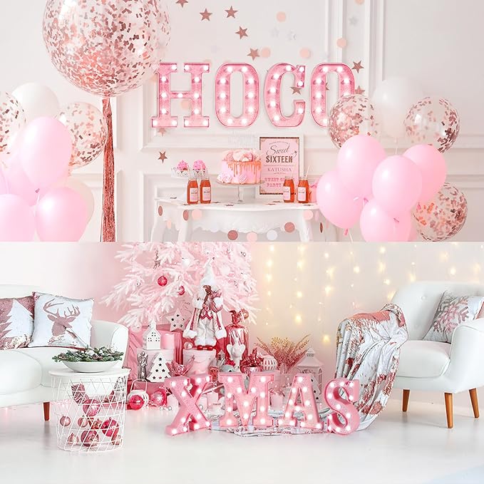 Pink Light Up Marquee Numbers, Glitter LED Number Lights Sign Battery Operated for Girls 2nd Pink Birthday Party Table Decorations, 2026 Graduation Decor, 8 Inch Number 2 with Cool White Lights