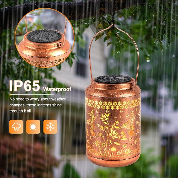 Solar Lanterns Outdoor Waterproof, Hummingbird Garden Decor for Yard Porch Lawn Patio Pathway, Hanging Solar Lights Birthday Gifts for Women Mom Grandma Sister Friend