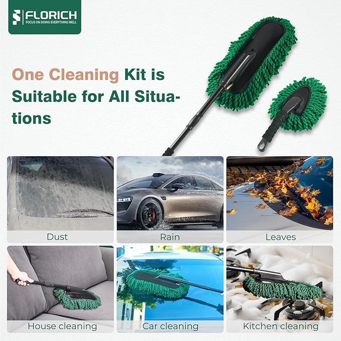 FLORICH Large Microfiber Car Duster Kit, Extendable Car Duster Exterior Scratch Free, Car Cleaning Brush Car Interior Detailing Kit, Car Cleaning Supplies for Cars RV Truck Boat