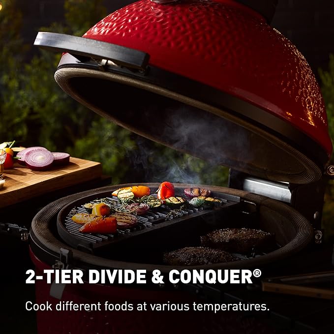Kamado Joe Classic Joe Series II 18-inch Ceramic Charcoal Grill and Smoker with Cart, Side Shelves, Stainless Steel Grates and 250 Cooking Square Inches in Red, Model KJ-23RHC