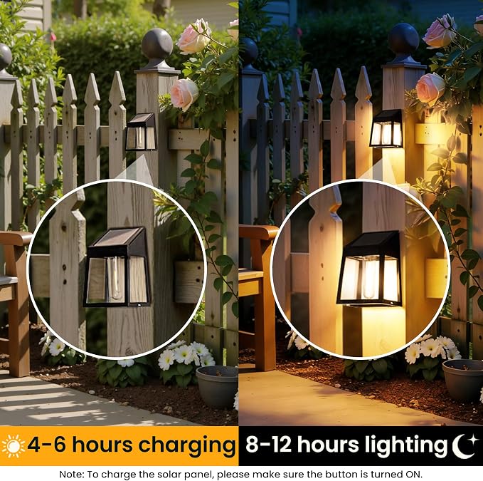 GIGALUMI Solar Fence Lights, 6 Pack Fence Outdoor Waterproof Lights Solar Powered, Warm White Yard Decorations for Garden, Post, Front Door, Backyard, Porch, Deck
