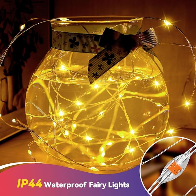 LitHome 8 Pack Warm White Fairy Lights Battery Operated, 20 FT 60 LED Twinkle Lights Battery Operated 2 Modes, Waterproof Led Fairy String Light for Indoor Outdoor Christmas Wedding Bedroom Decor