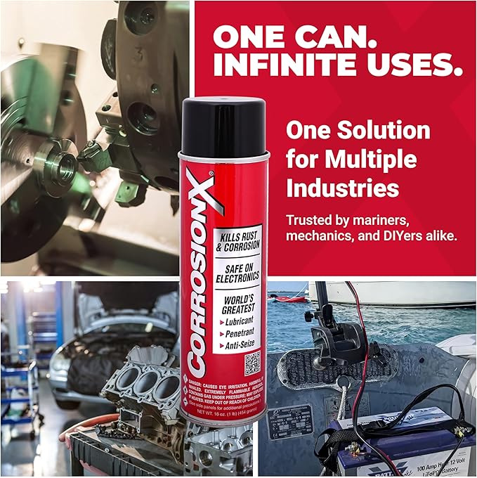 CorrosionX Rust Inhibitor, Industrial-Strength Dielectric Corrosion Prevention, Lubricant & Penetrant for Marine, Automotive, Electronics & RV, Protects Bolts, Cables, Engines, Parts, 4oz Applicator