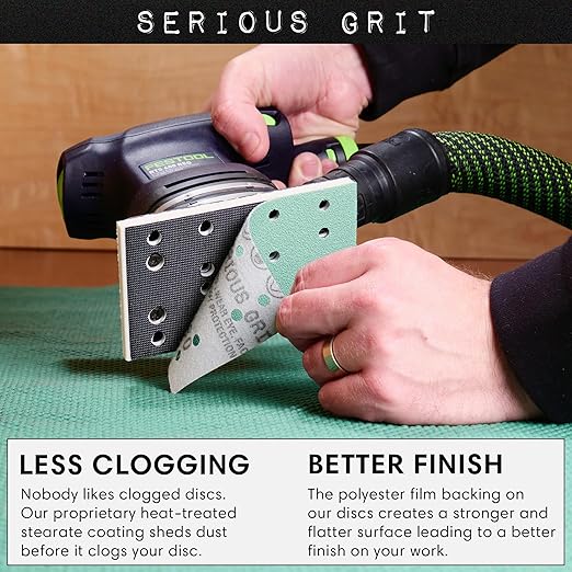Serious Grit - 3" x 5" (80mm x 133mm) 14-Hole 600 Grit Sanding Sheets - Fits Festool RTS 400 & Mirka Deos 353 - Heavy-Duty Hook & Loop Film Abrasives - Sandpaper for Sheet Sanders - 50 Pack Box