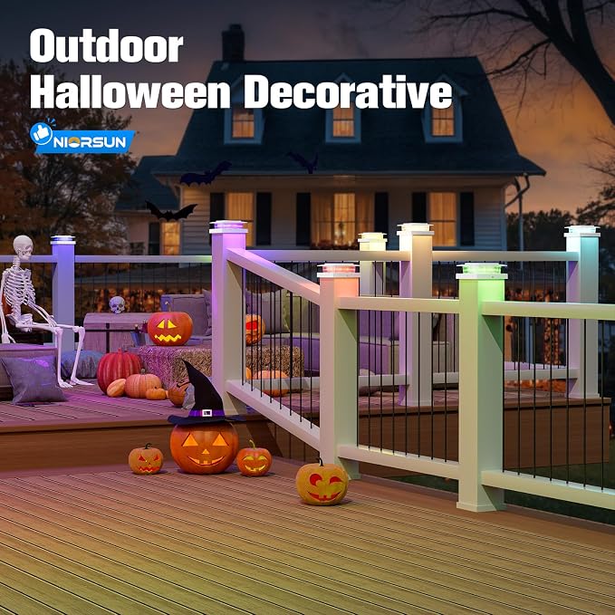 NIORSUN Solar Post Cap Lights Outdoor Waterproof, 4x4 Post Solar Lights RGB Color Changing, Fence Posts Solars Light for Deck Patio Garden Deco, 4x4 Posts Caps Wood Vinyl, 5x5 Vinyl, 6 Pack (White)
