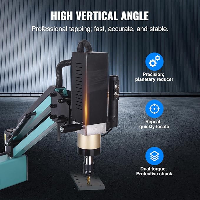 Doppy Electric Tapping Machine M6-M30, 360° Multi-Directions Tapping Machine 0-156rpm/min, 9PCS Collets, Rated Power 1200W, Voltage AC 220V, for Machinery Manufacturing, Mould and Other Industries