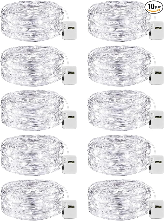 10 Pack Fairy Lights Battery Operated - 7ft 20 Led Twinkle Lights 3 Modes, Bulk Mini String Lights Waterproof for Mason Jars Vases DIY Party Wedding Decoration Christmas -Cool White